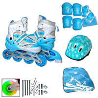 Ролики INLINE (35-38) №555 Набір 3в1 роздвижні Бірюза/рама Метал/Шолом/Захист в сумці