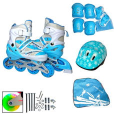 Ролики INLINE (35-38) №555 Набір 3в1 роздвижні Бірюза/рама Метал/Шолом/Захист в сумці