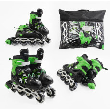 Ролики INLINE SKATE (34-38) 39452-М Зелені,устілка 21-24см,передні колесо світло,в сумці