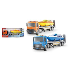 Машина Муз 6871 Автовоз з катером,звук-світло,2 види,кор-ка 42х10х16см