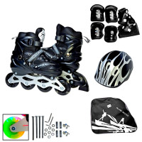 Ролики INLINE (31-34) №555 Набір 3в1 роздвижні Чорні/рама Метал/Шолом/Захист в сумці