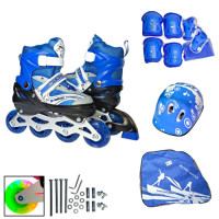 Ролики INLINE (35-38) №555 Набір 3в1 роздвижні Сині/рама Метал/Шолом/Захист в сумці